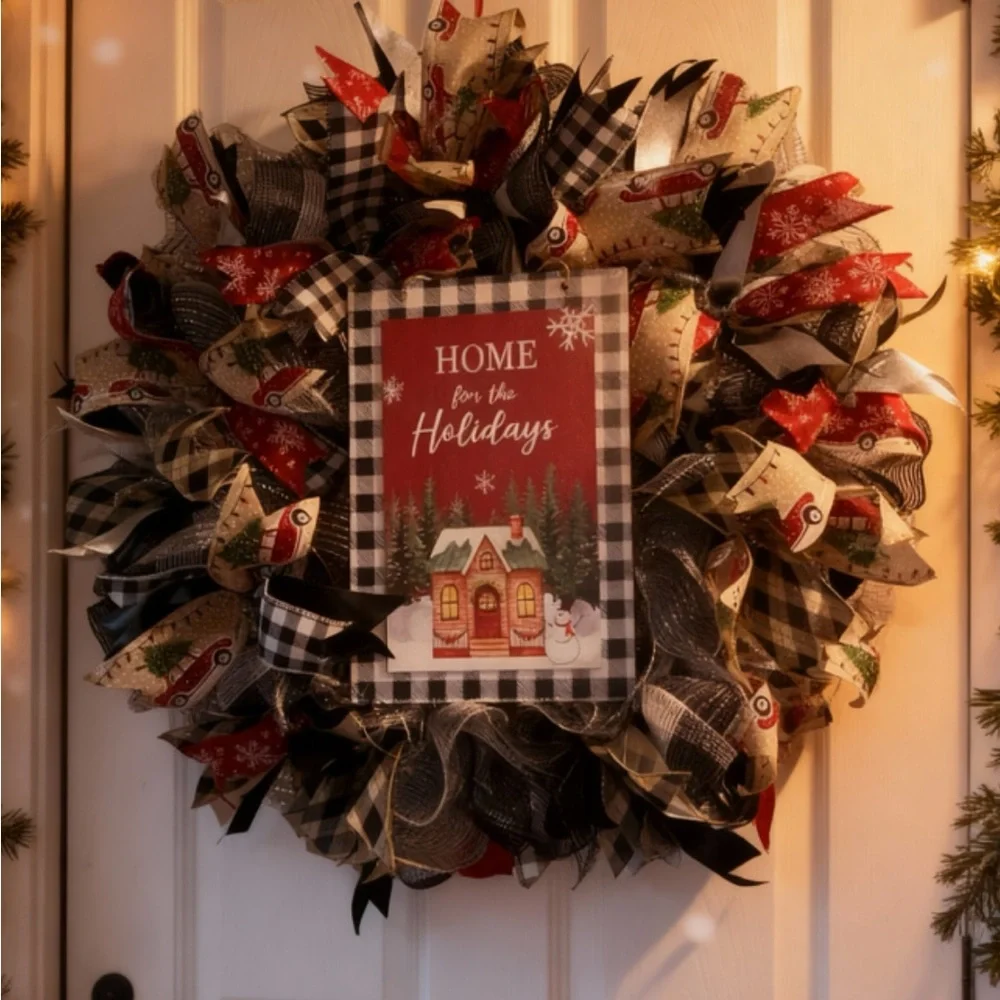Festive Holiday Wreath with Red and Black Accents
